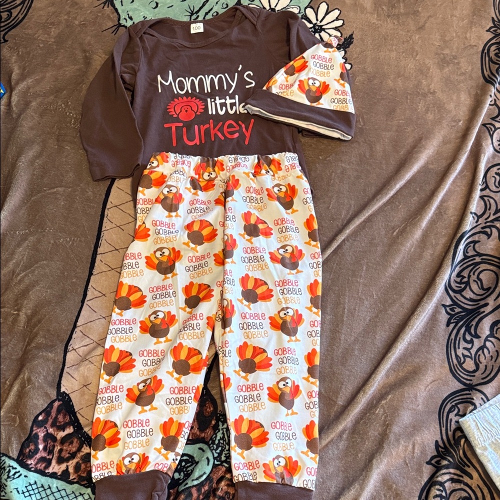 18M Mommy's Little Turkey Kids Set - Brown and Orange